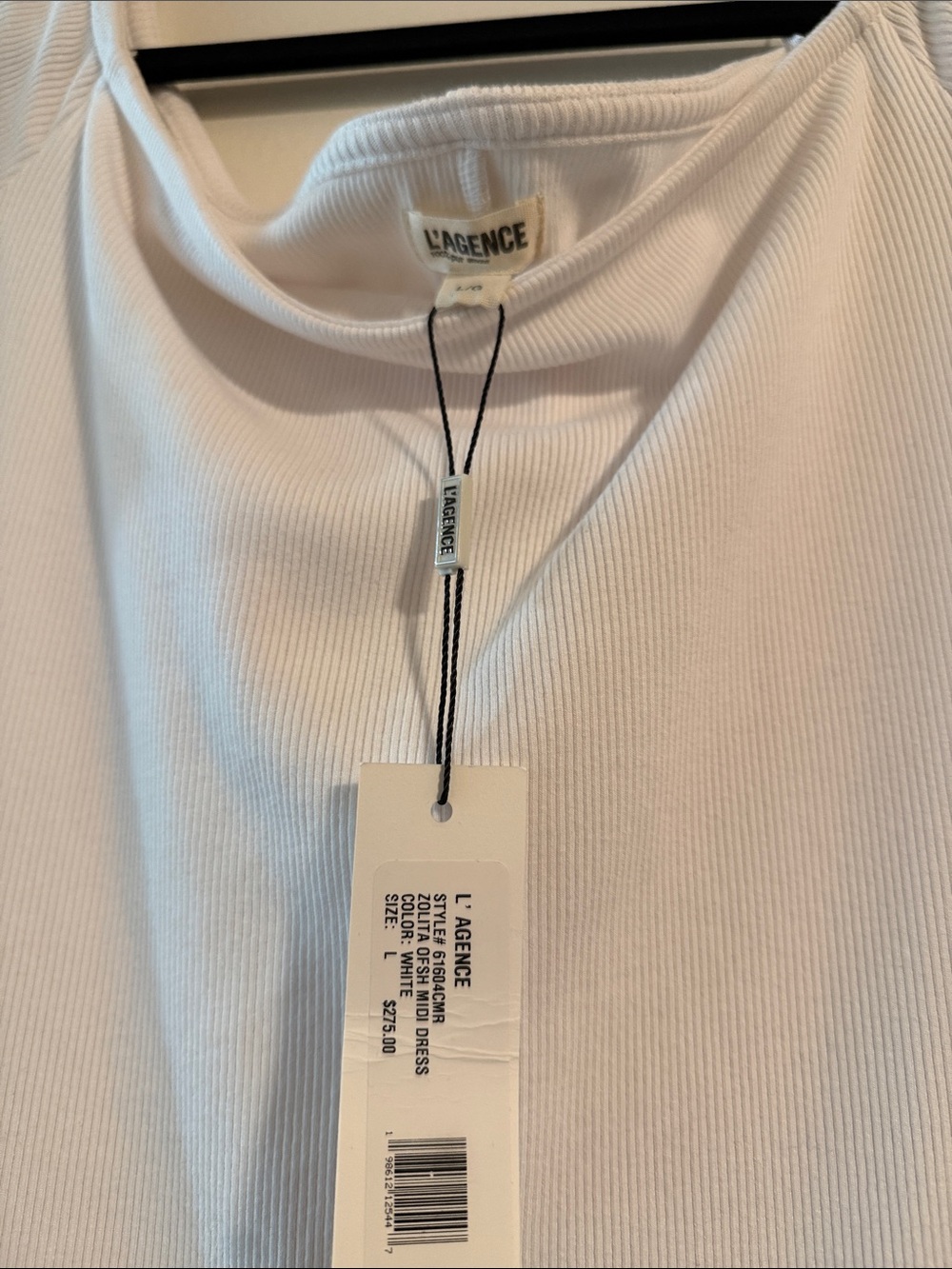 L'AGENCE White Ribbed Tank Dress with Crew Neck